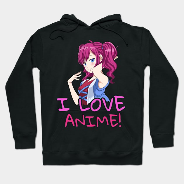 I Love Anime Gift Manga Kawaii Graphic Novel Print Hoodie by Linco